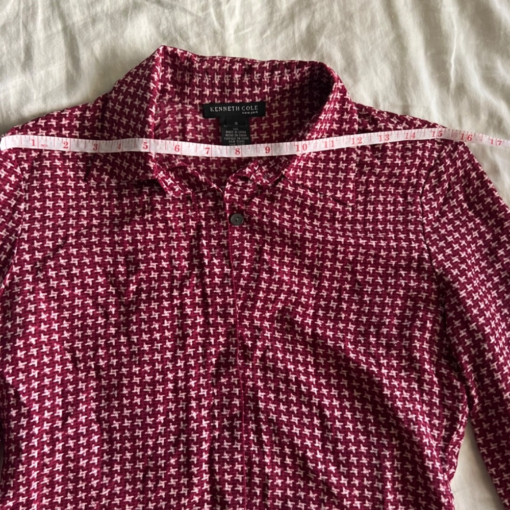 Silk houndstooth print mother of pearl button down shirt - Picture 6 of 12
